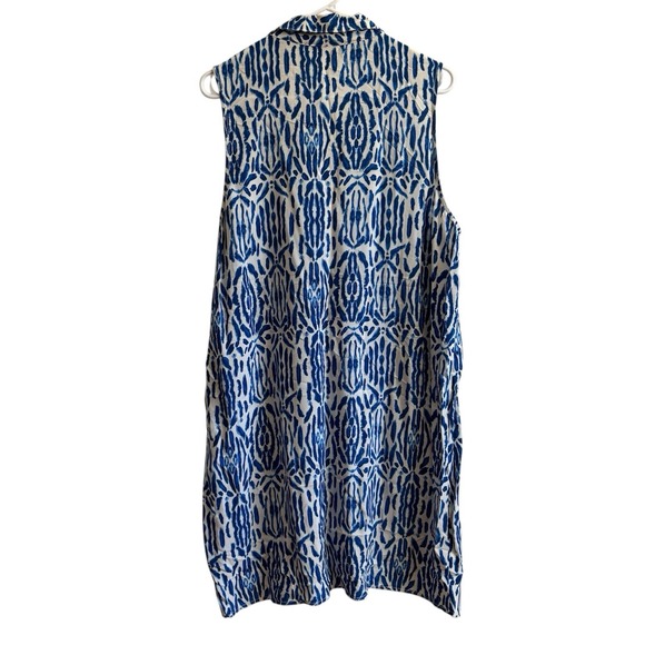 Casa Cabana Anna Blue White Shift Dress L Sleeveless Collared Resort Beach - Picture 2 of 6